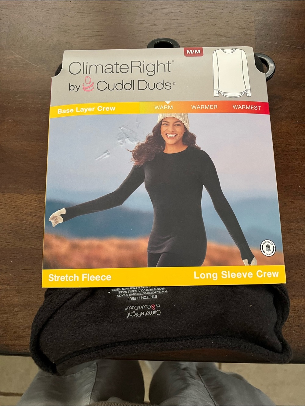Cuddl Duds Black Long Sleeve Stretch Fleece Base Layer Crew